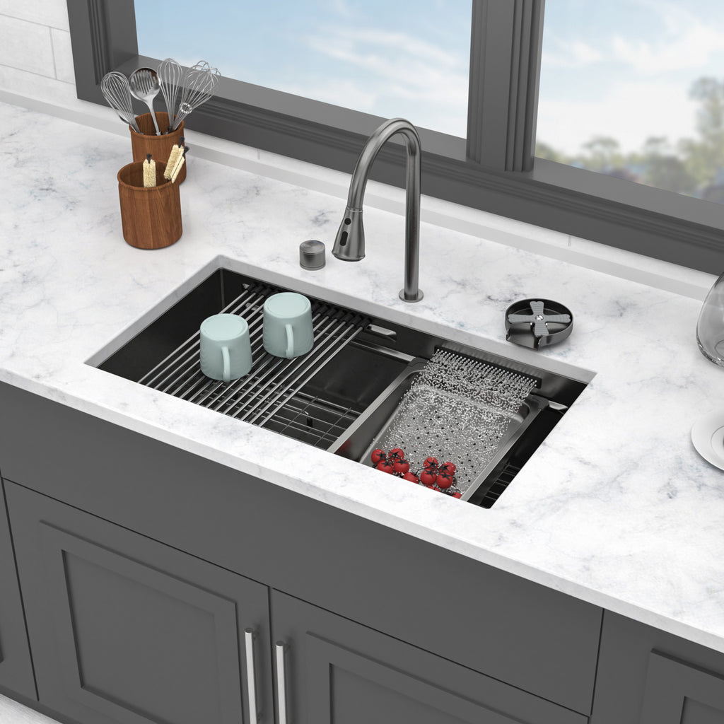 33" Undermount Waterfall Gunmetal Kitchen Sink