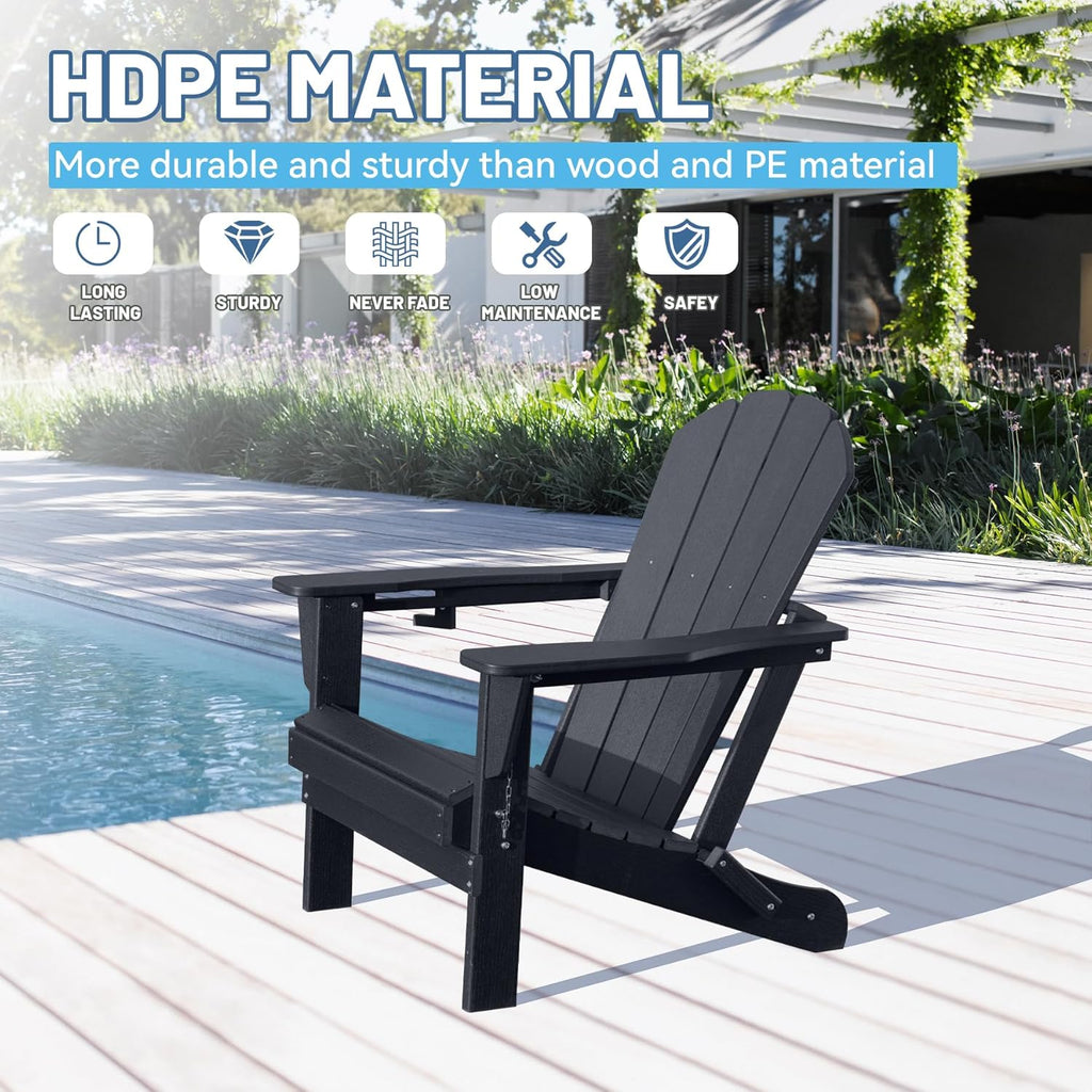 Folding Adirondack Chair with Cup Holder - Black