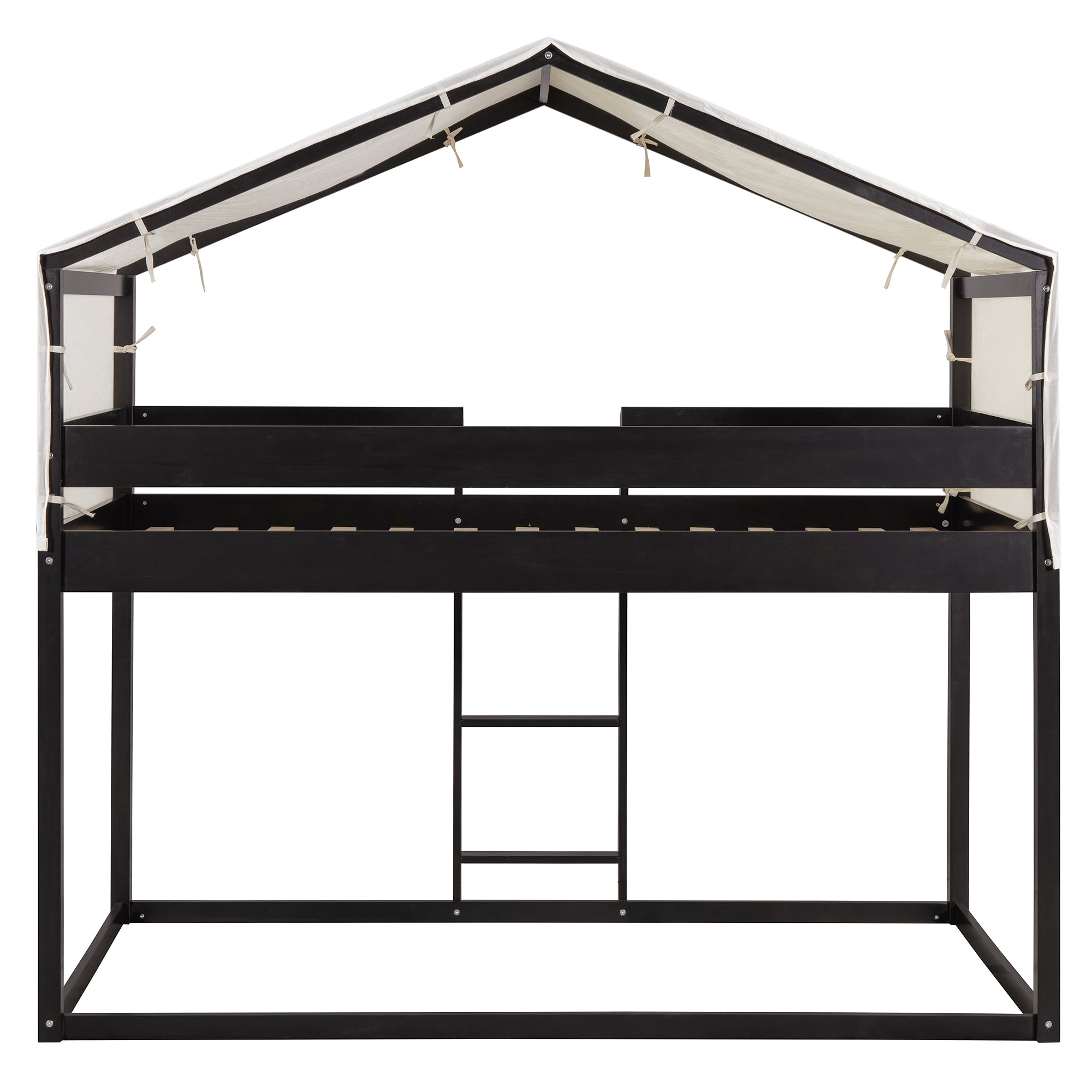 Twin Over Twin Wood Bunk Bed with Tent in Espresso