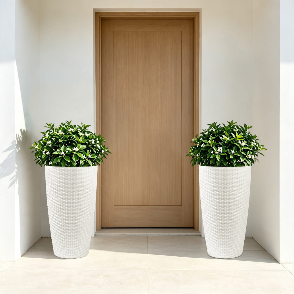 Set of 2 Faux Rattan Tall Planters - 22 inch