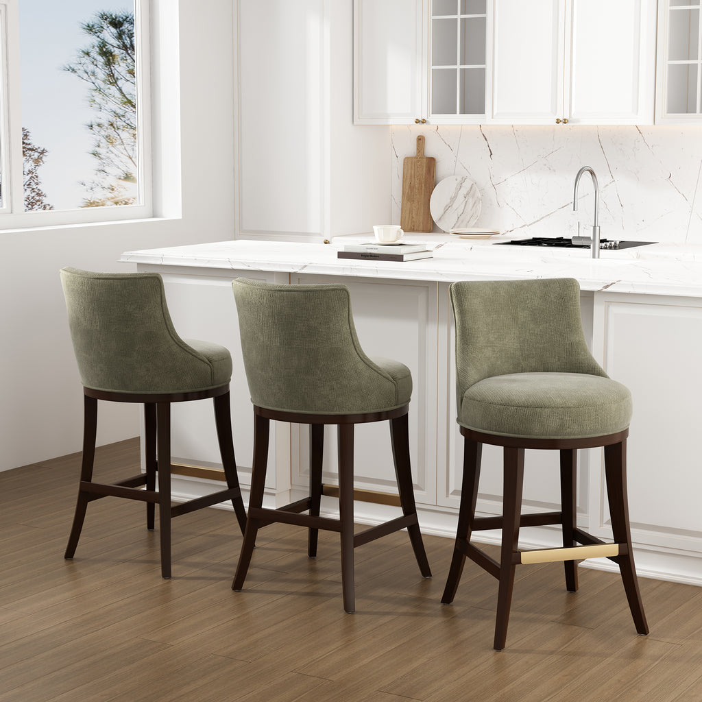 Lucia Wood Upholstered Chenille Barstool in Leaf
