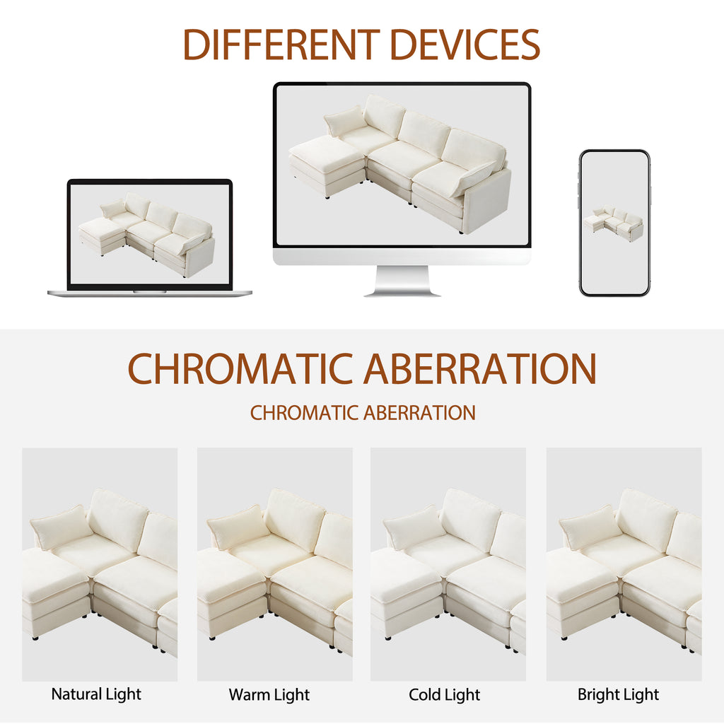104" Plush Cloud 3 Seater Sofa: Modular 3 Seater Sofa + Ottoman