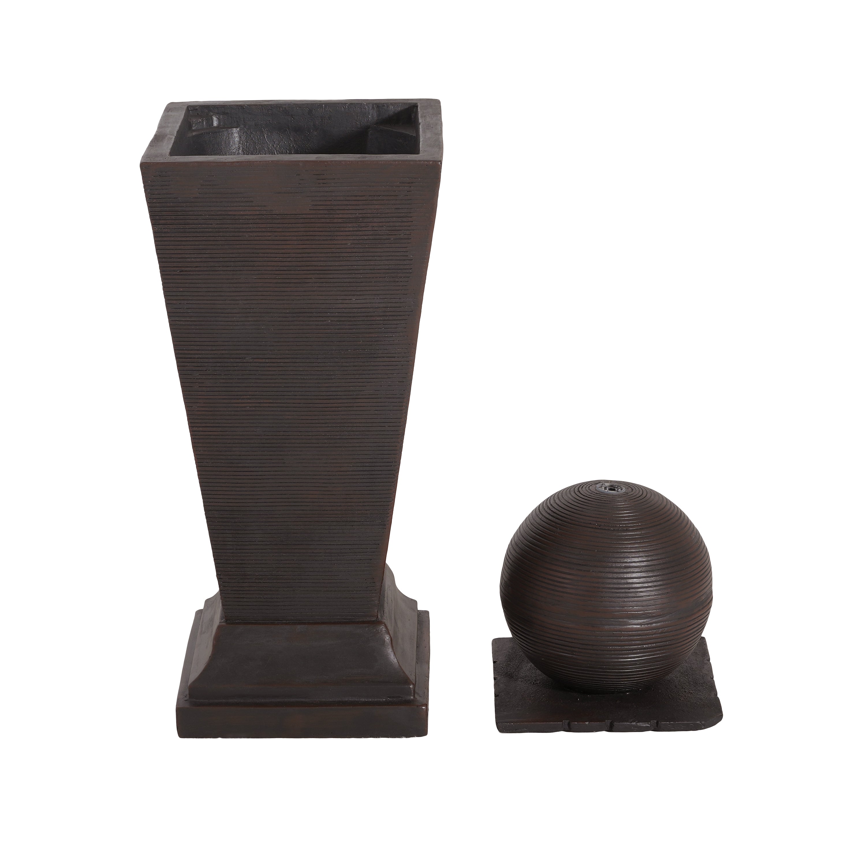 35.5' Dark Brown Concrete Tall Column Fountain with LED Lights