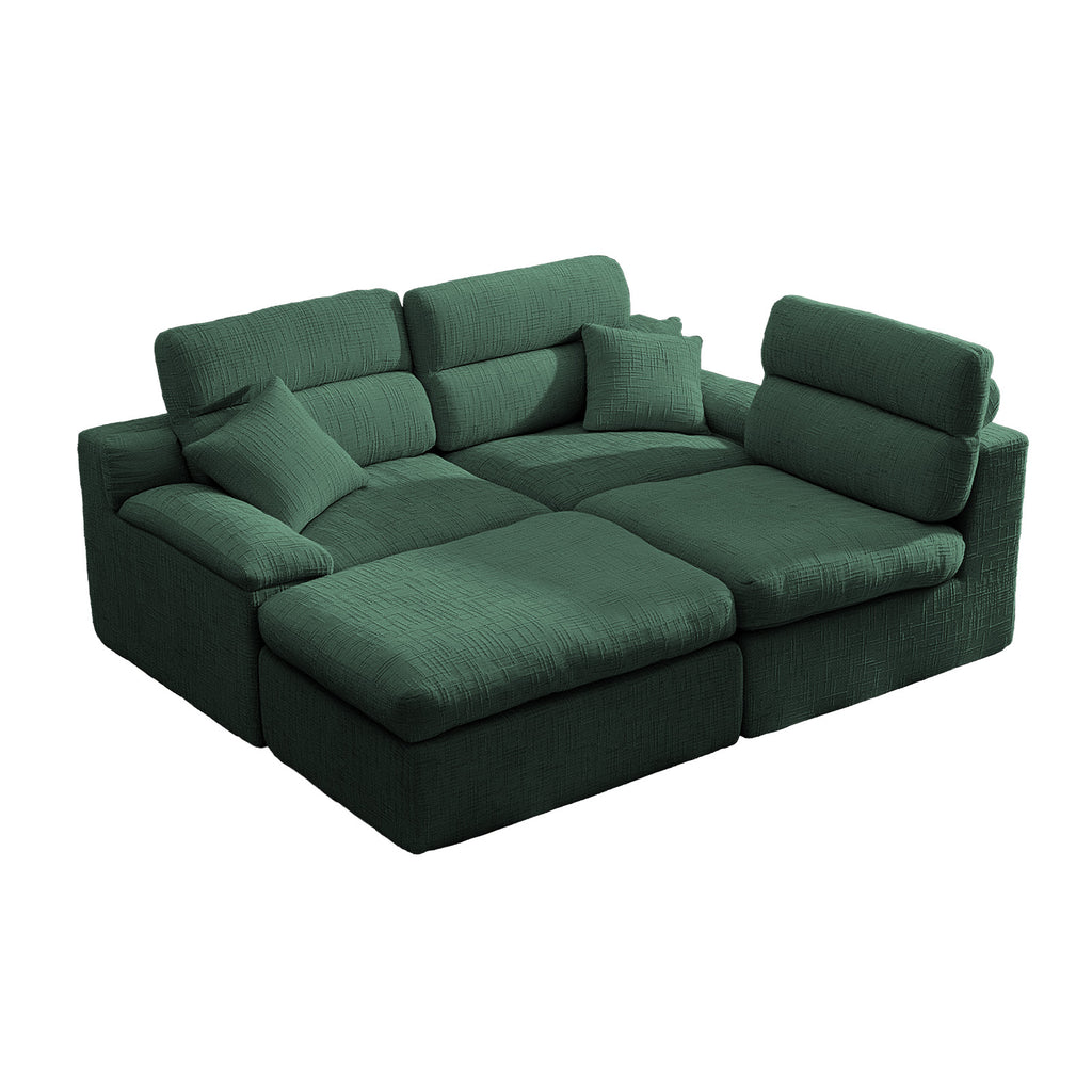 Corner Chaise Sofa with High Backrest - Green
