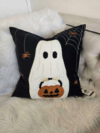 Halloween Ghost with Pumpkin Bucket Throw Pillow
