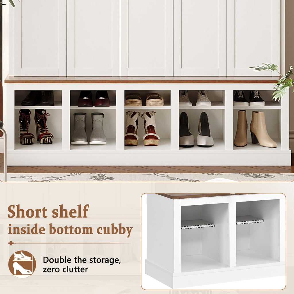 U-Can Farmhouse Entryway Storage Cabinet with Shoe Rack & Display Cubbies