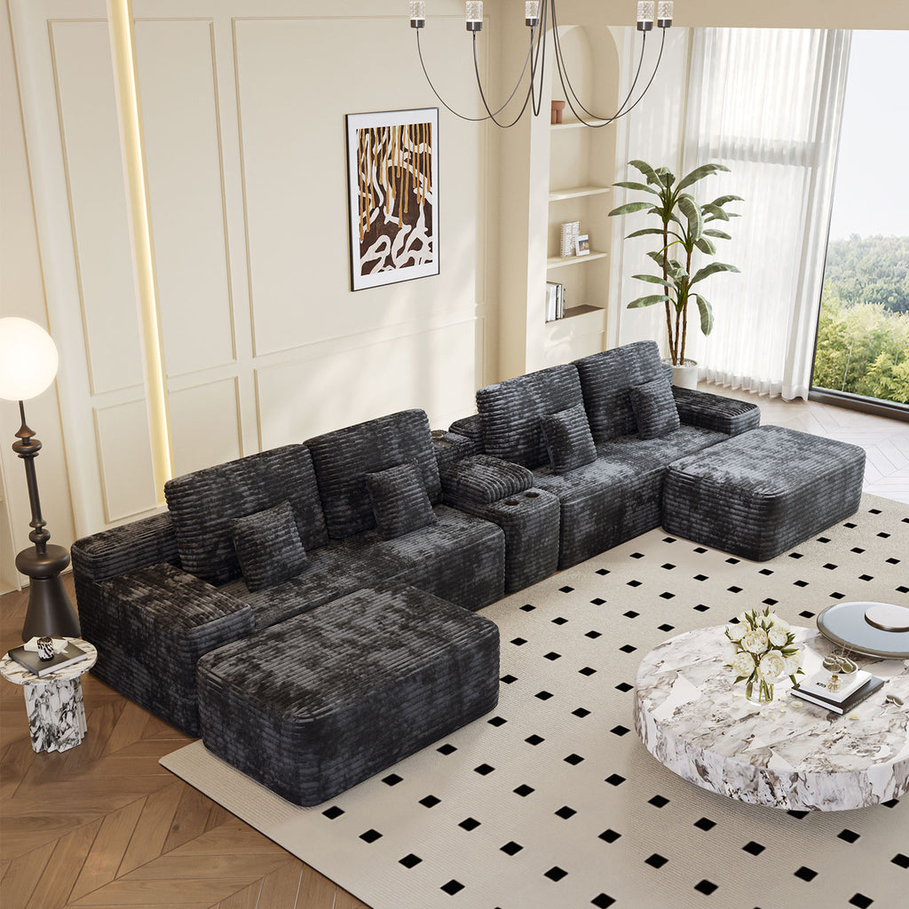 150" Width 5-Piece Sectional Sofa with 2 Ottomans