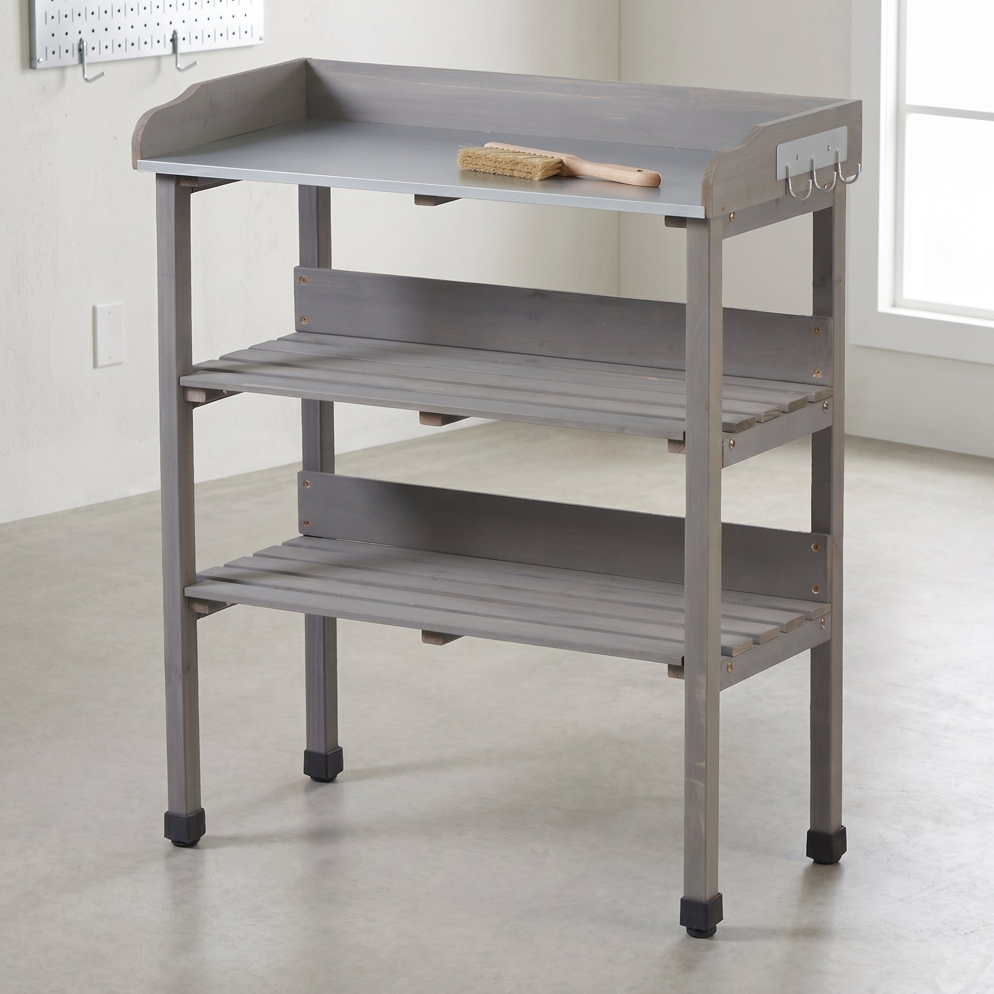 30″x14.5″×35.5″ Potting Table with Metal Tabletop