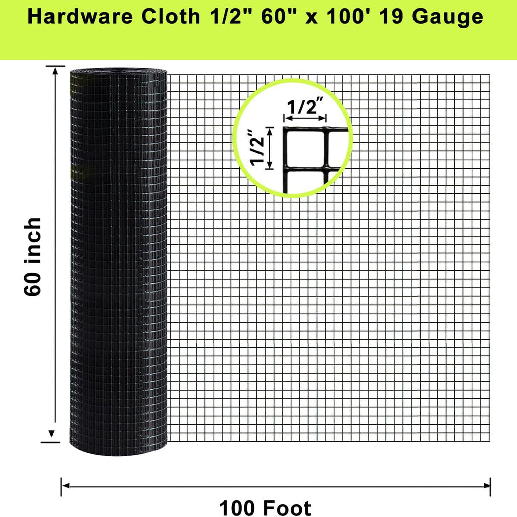 Black Hardware Cloth 5 ft × 100 ft, 19 Gauge 1/2 inch