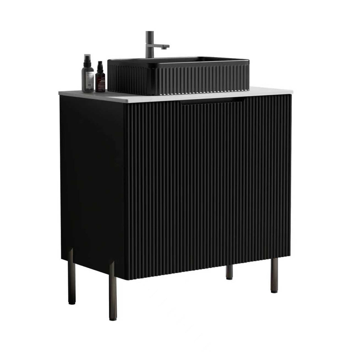 Torino 30-Inch Bathroom Vanity with Ceramic Sink, Black and White