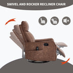 Brown Heat Massage Manual Recliner Chair with Rocker and Swivel