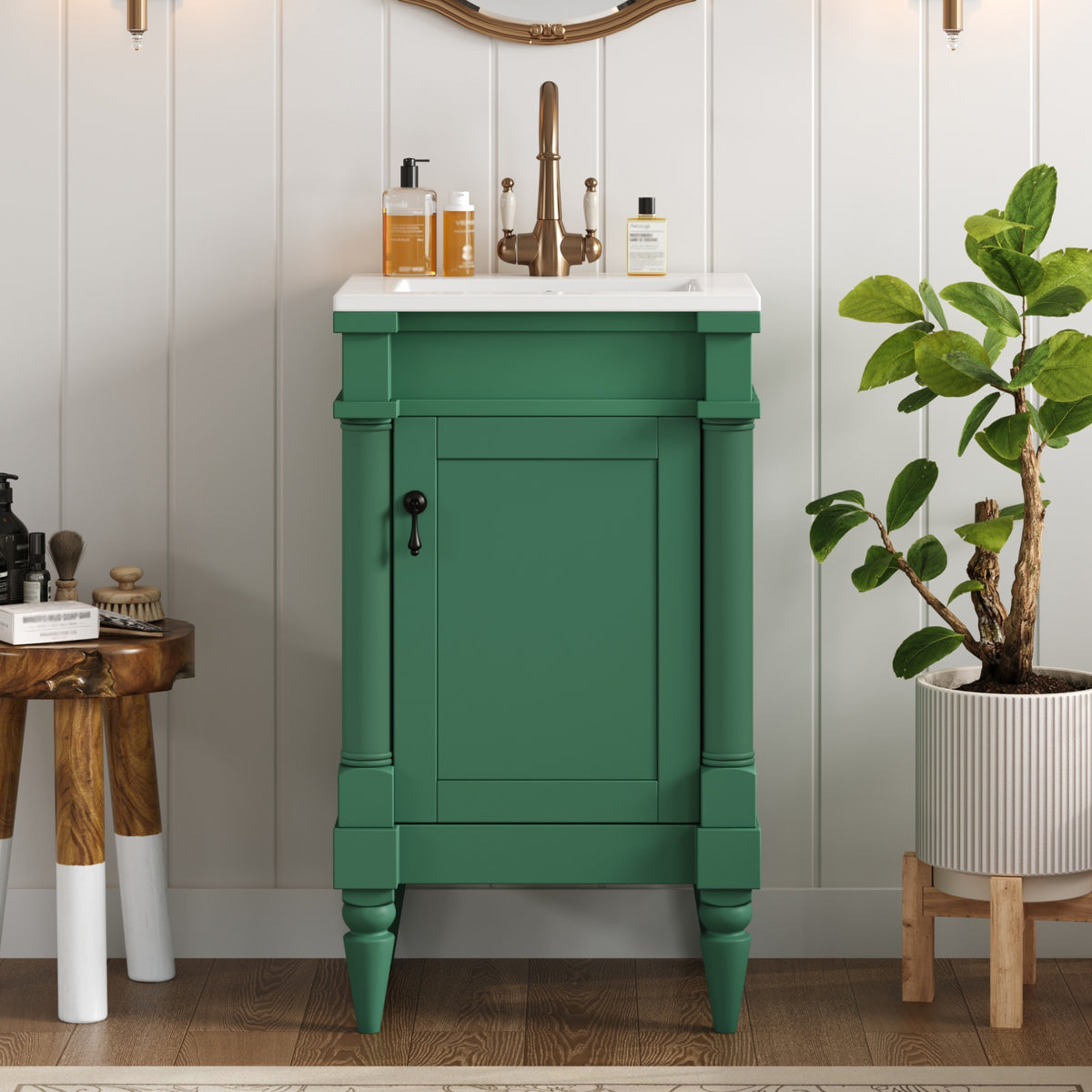 18-Inch Modern Bathroom Vanity with Ceramic Sink, Green