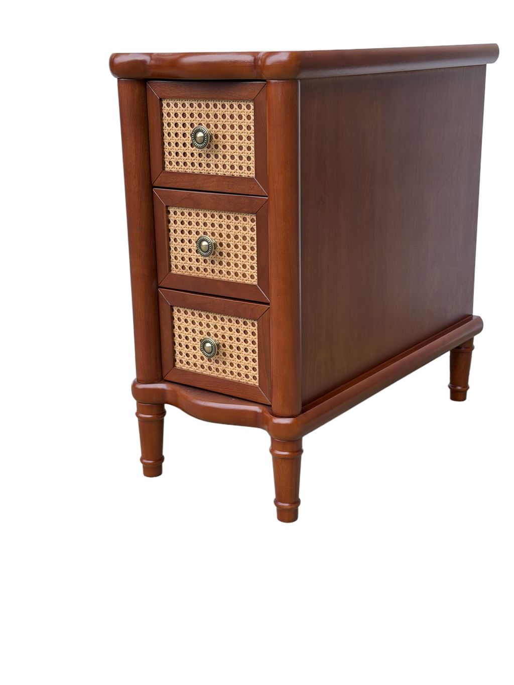 End Table - Rattan Narrow Side Table with 3 Drawers