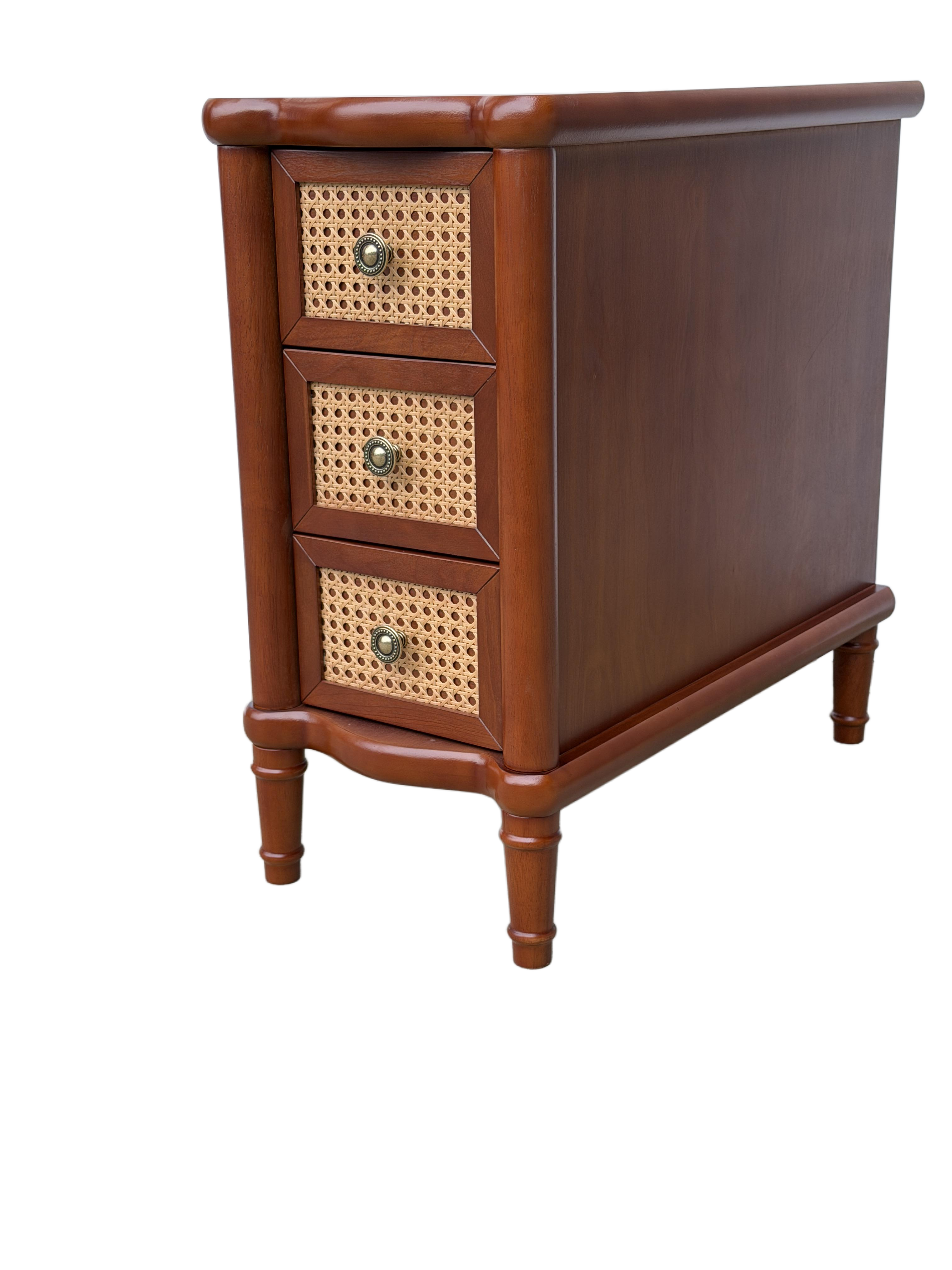 End Table - Rattan Narrow Side Table with 3 Drawers