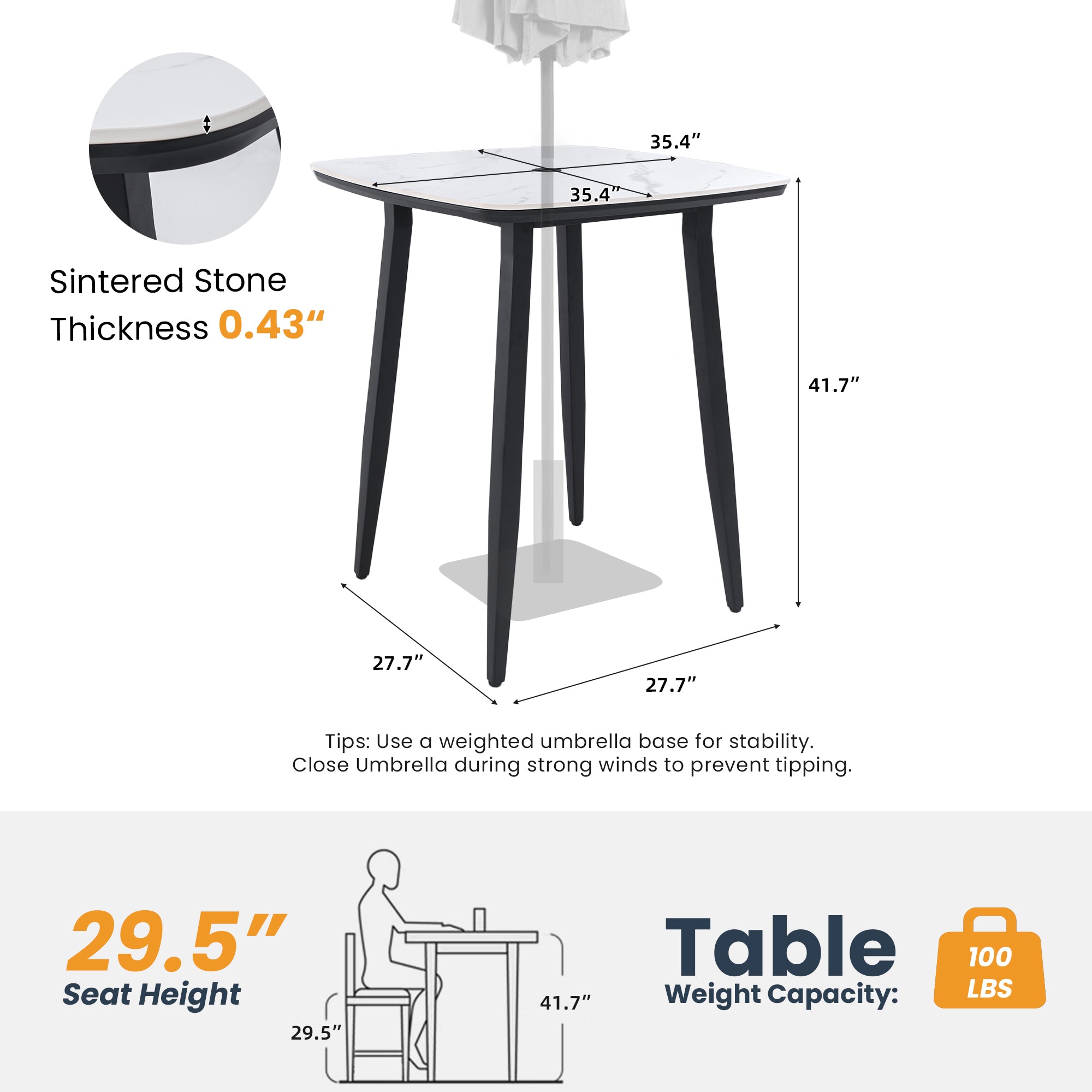 Modern 35.4'' Rounded Square Outdoor Bar Table