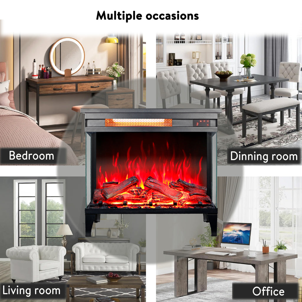 24 Inch Three Sided Glass Electric Fireplace with Feet