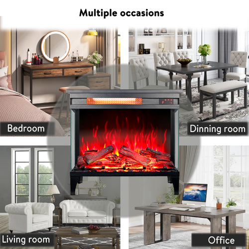 24 Inch Three Sided Glass Electric Fireplace with Feet