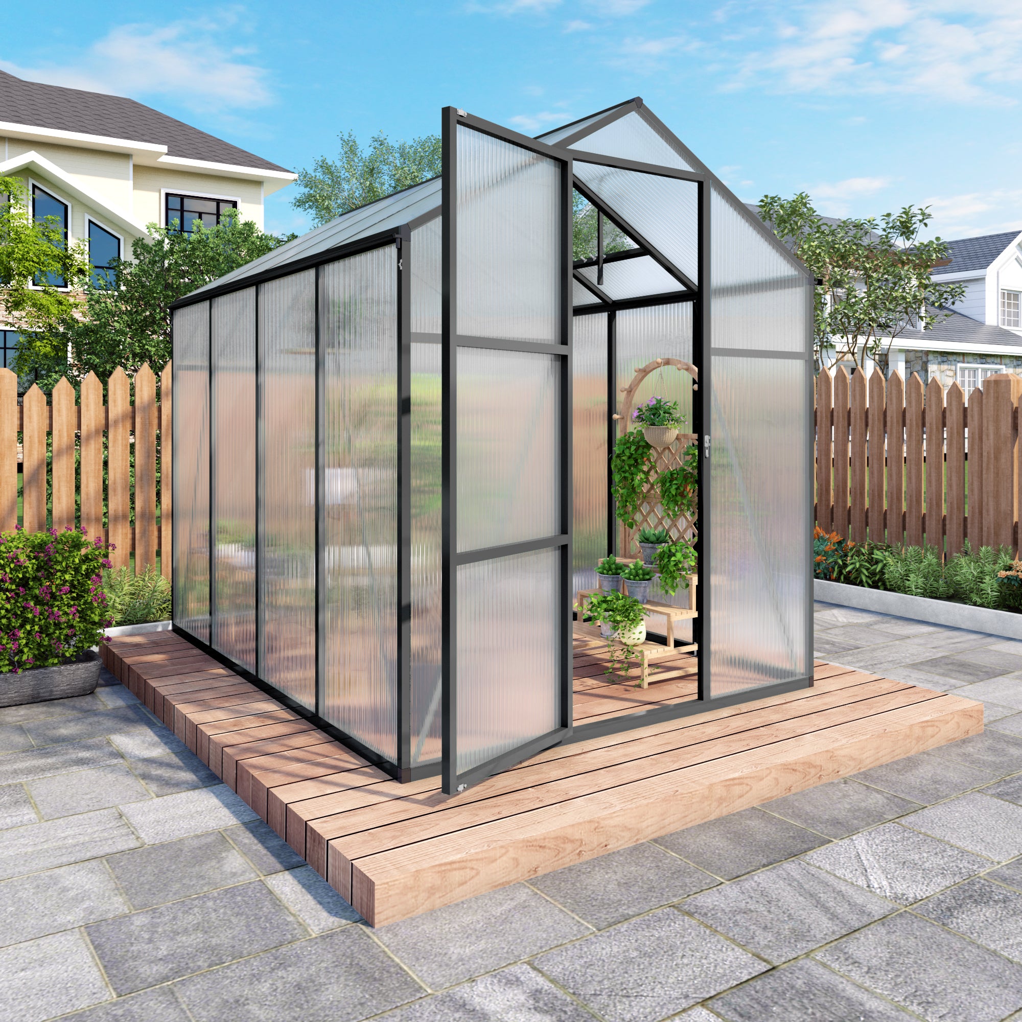 Gain Height Windproof Aluminum Greenhouse 6x8 FT