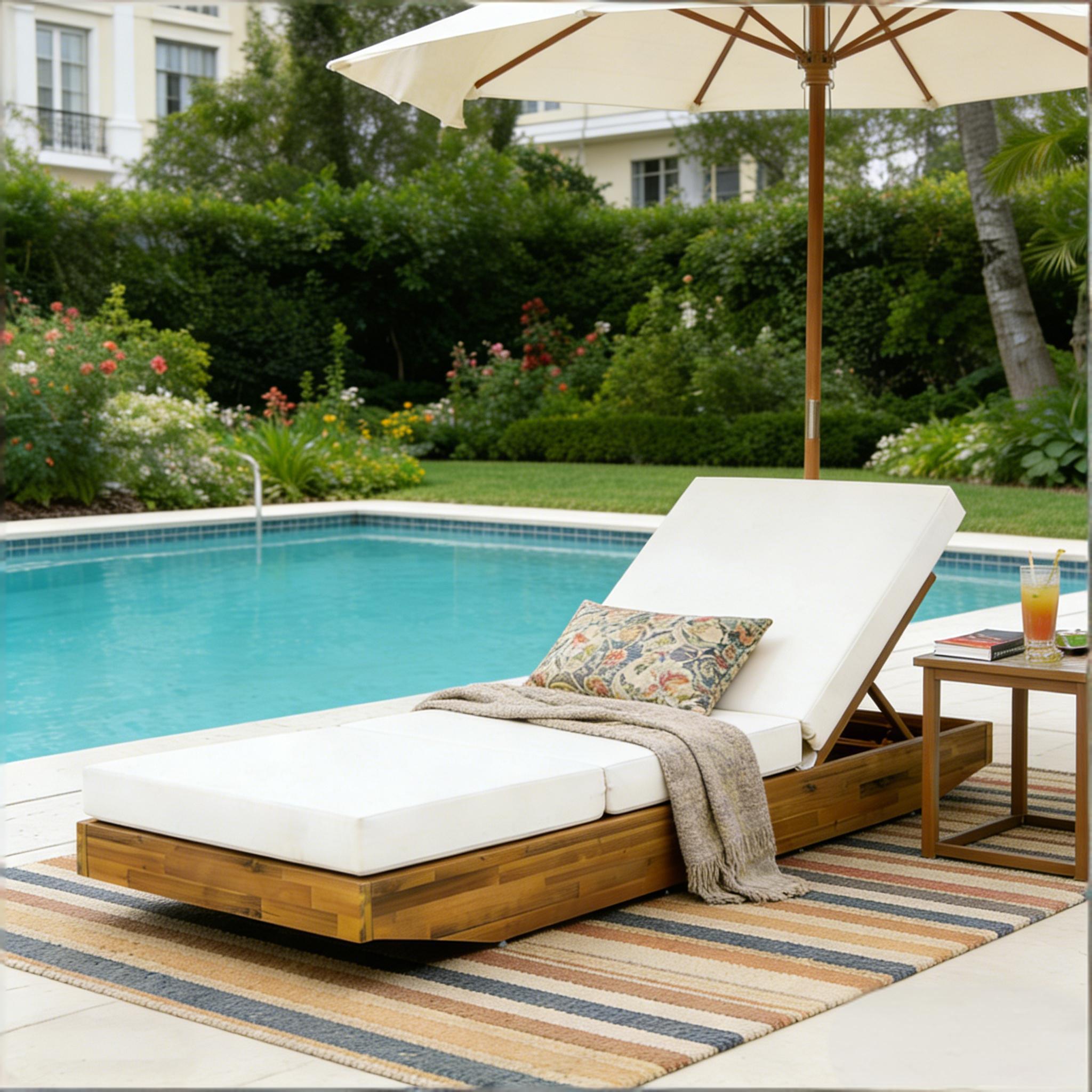 Acacia Wood Chaise Lounge with Cushion