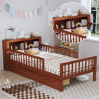 Twin Size Bed with Headboard Storage Rack, Two Under-Bed Drawers