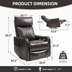 Brown Faux Leather Heat Massage Manual Recliner Chair