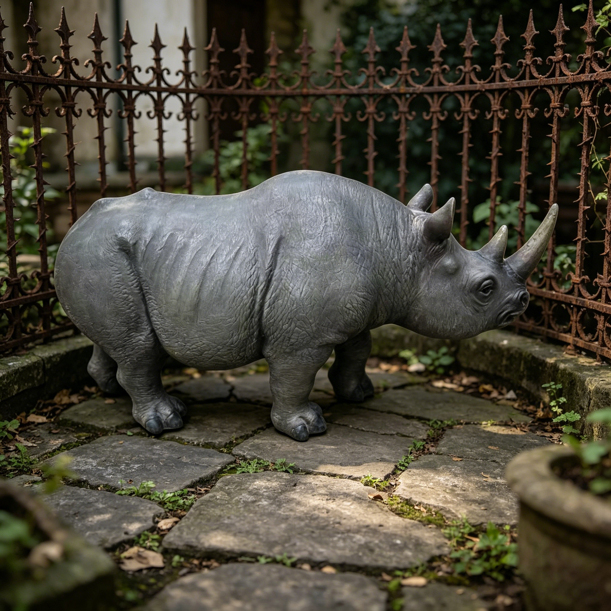 27.5" Large Realistic Rhinoceros Garden Statue