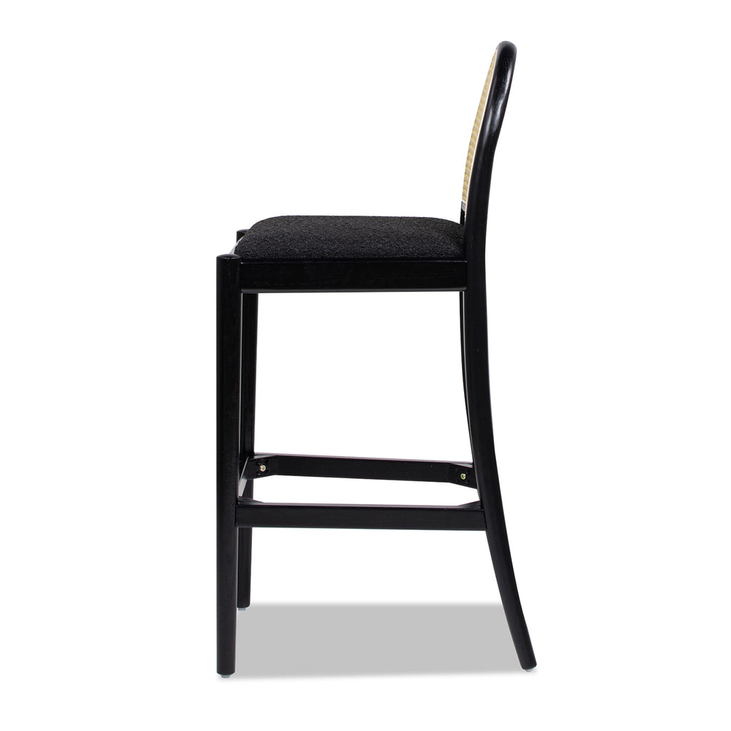 Panama 30.5" Curved Back Cane Rattan Bar Stool, Set of 2, Ebony