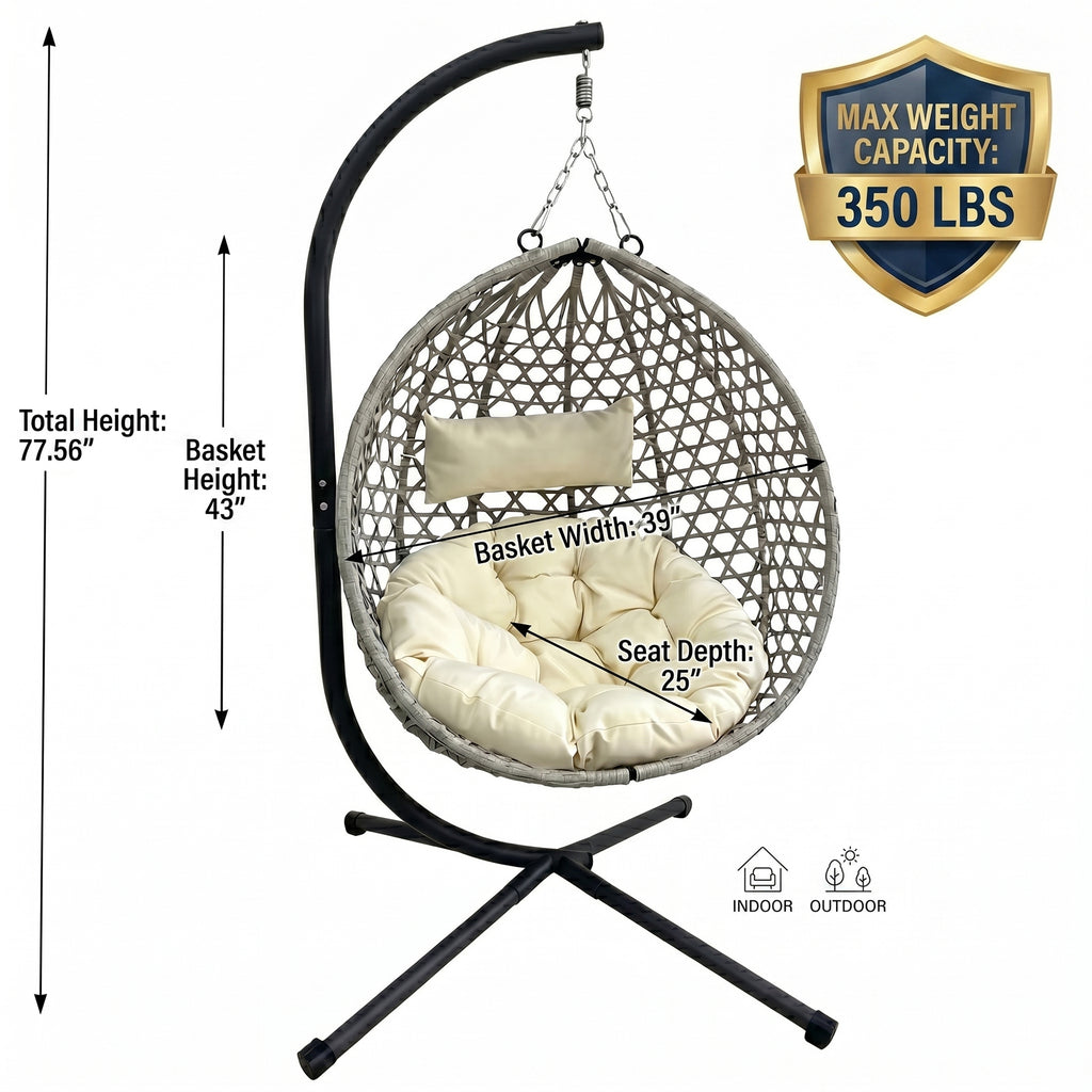 Folding PE Rattan Hanging Egg Chair with Stand