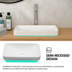 19"x12" White Semi-Recessed Ceramic Bathroom Sink