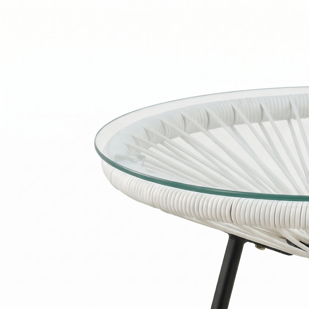 Nusa Outdoor Synthetic Wicker Glass-Top Side Table