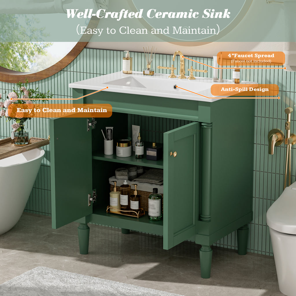 30" Luxurious Bathroom Vanity Cabinet with Ceramic Sink Basin