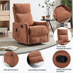 Orange Heat Massage Manual Recliner Chair with Rocker and Swivel in Fabric for Living Room