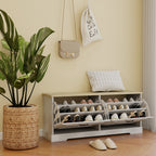 Shoe Storage Bench with 2 Flip Drawers and Adjustable Shelf