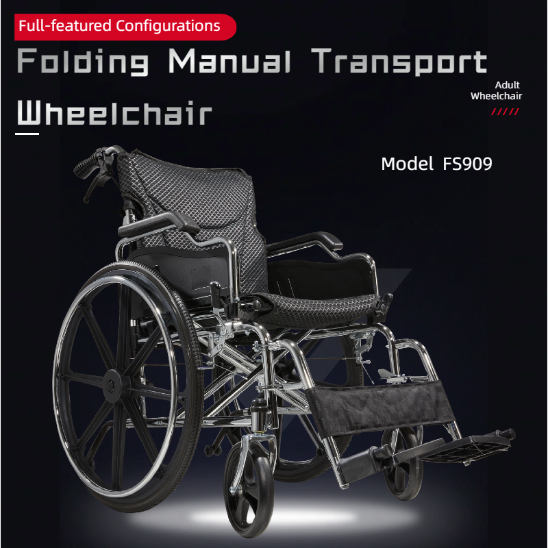 Folding Manual Transport Wheelchair, 18" Seat