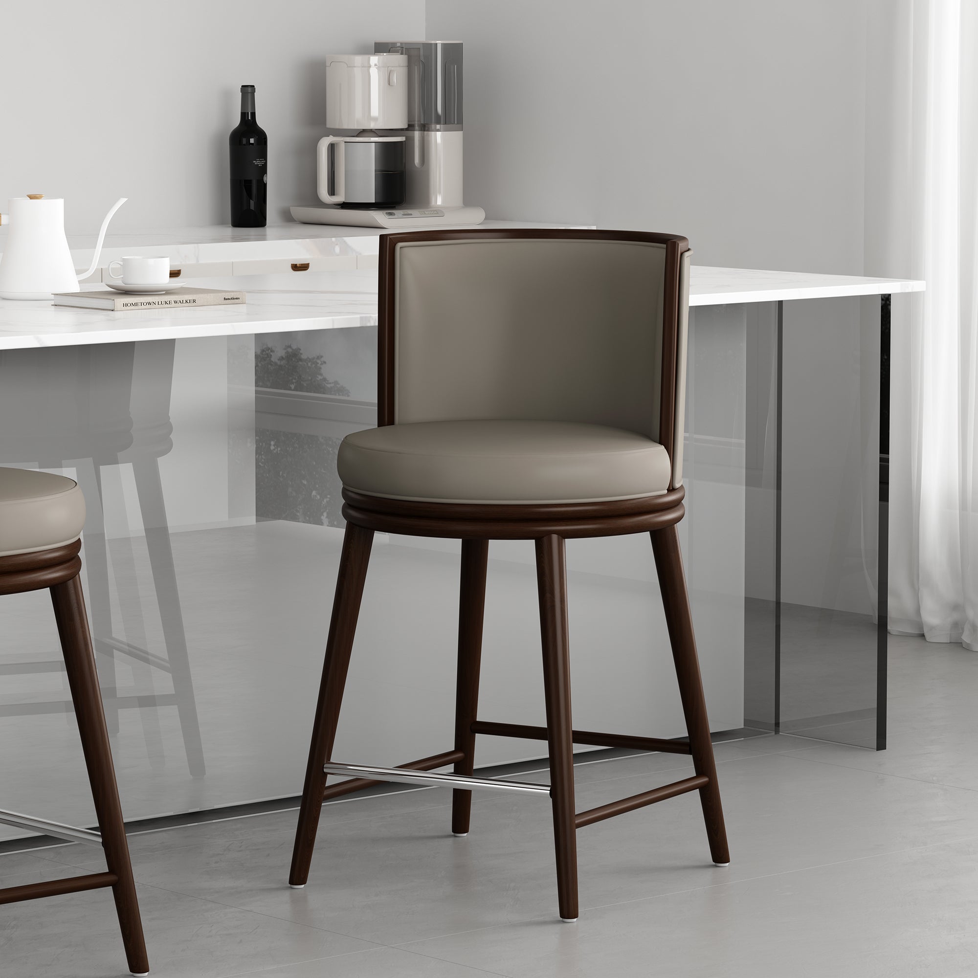 Evalyn Wood Upholstered Counter Stool