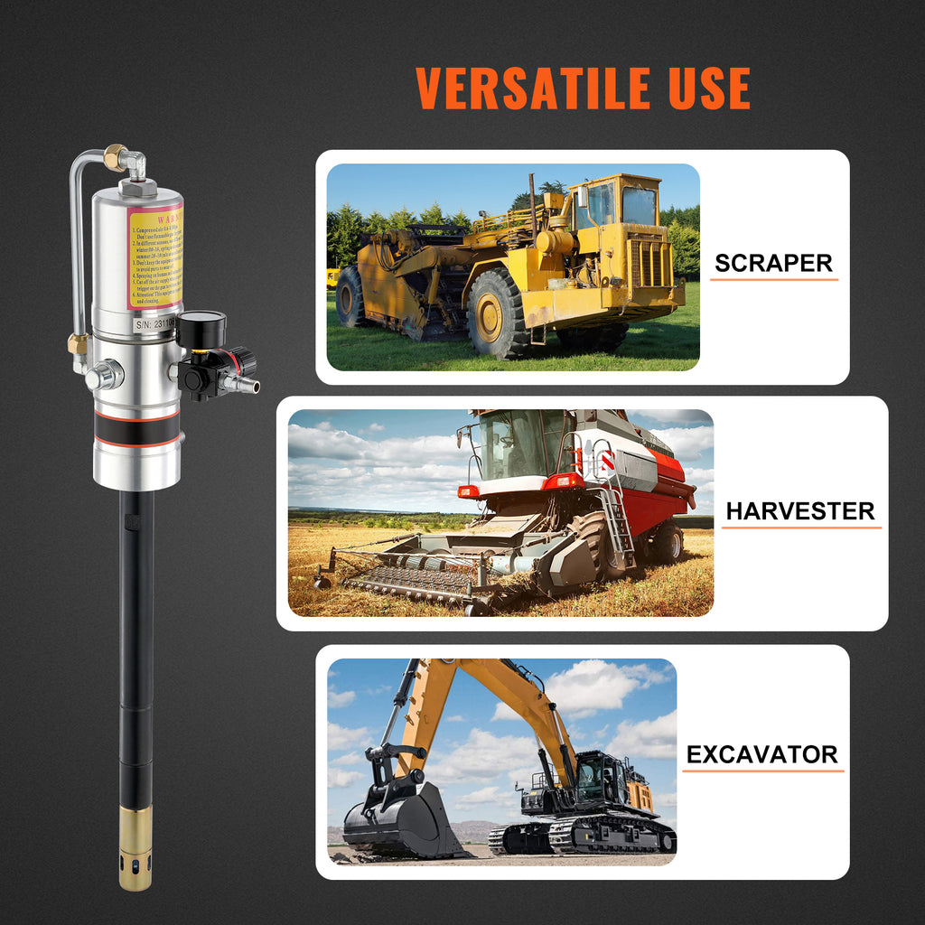 VEVOR Grease Pump, 50:1 Pressure Ratio Air Operated with Hose and Gun