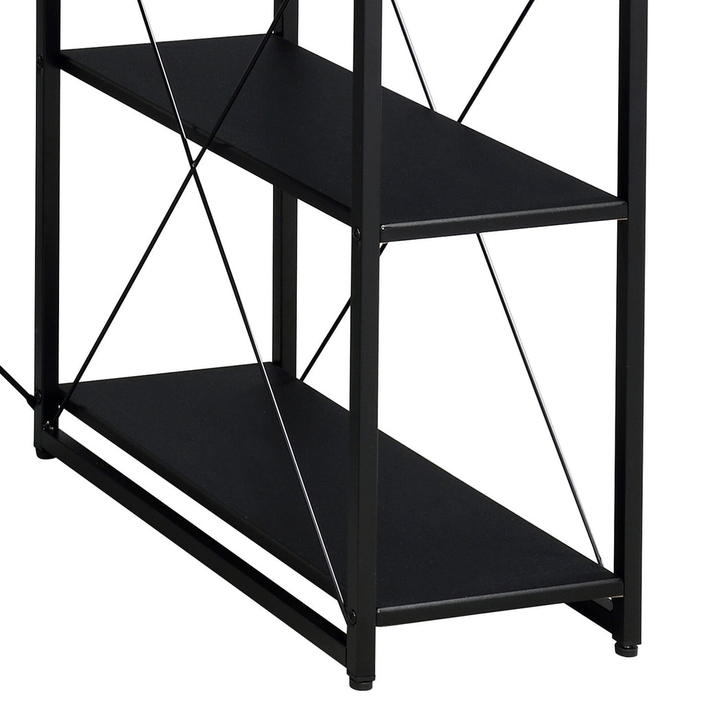 Black Office Desk With Open Shelves And Hutch