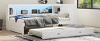 Full Size Wood Daybed with Storage Shelves, USB, LED, and Trundle