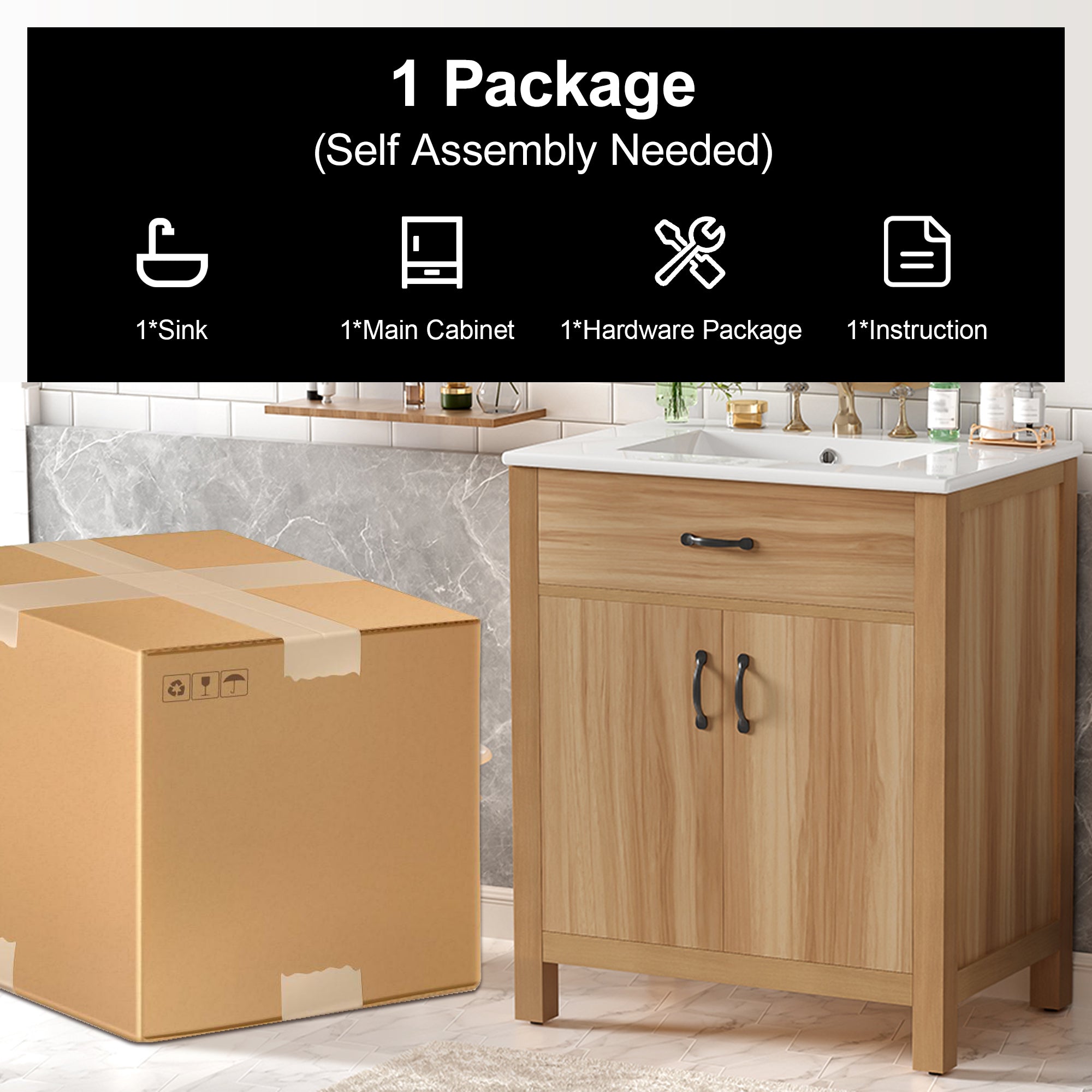 30" Wood Bathroom Vanity with Solid Wood Frame