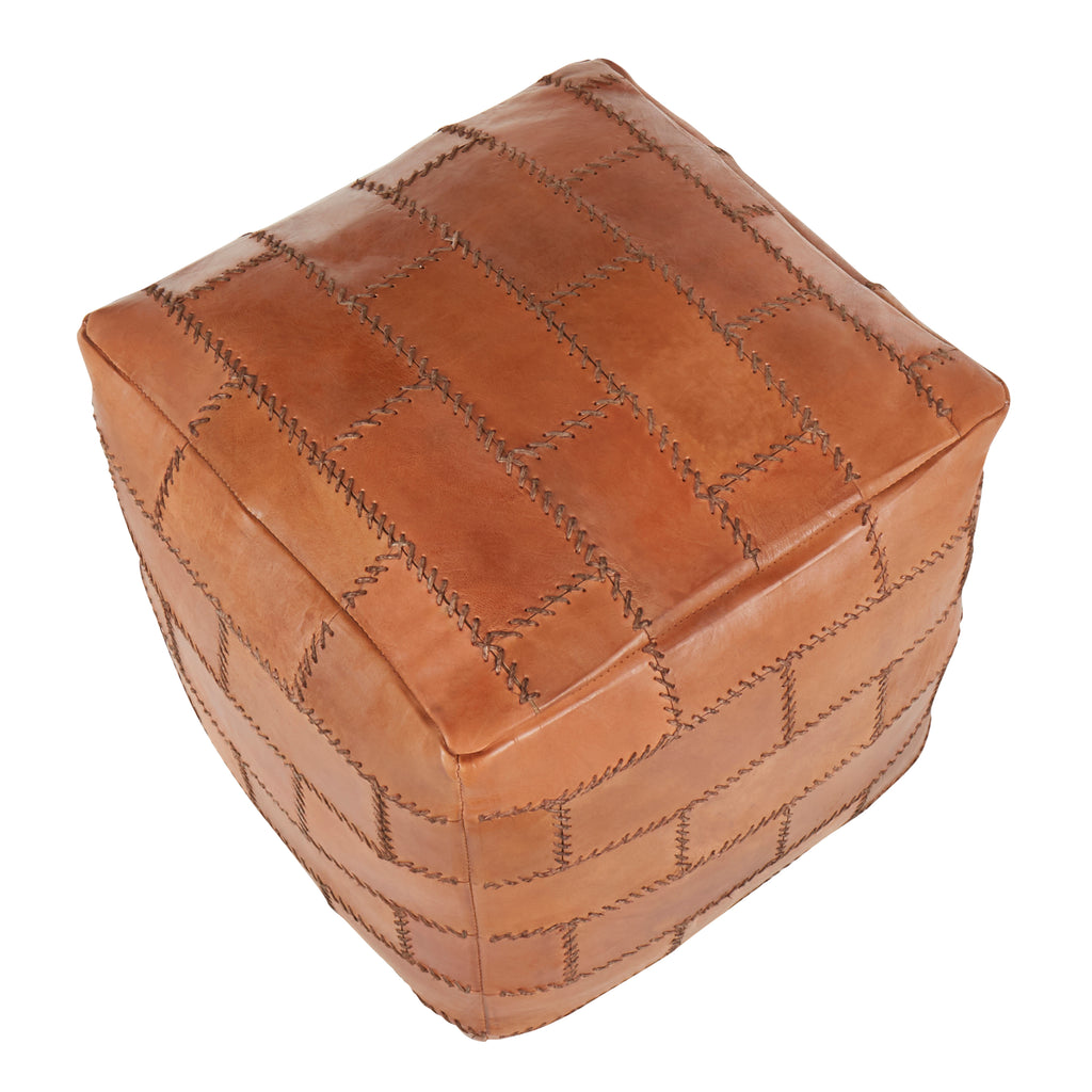 Earthy Leather and Canvas Ottoman