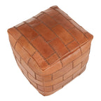 Earthy Leather and Canvas Ottoman