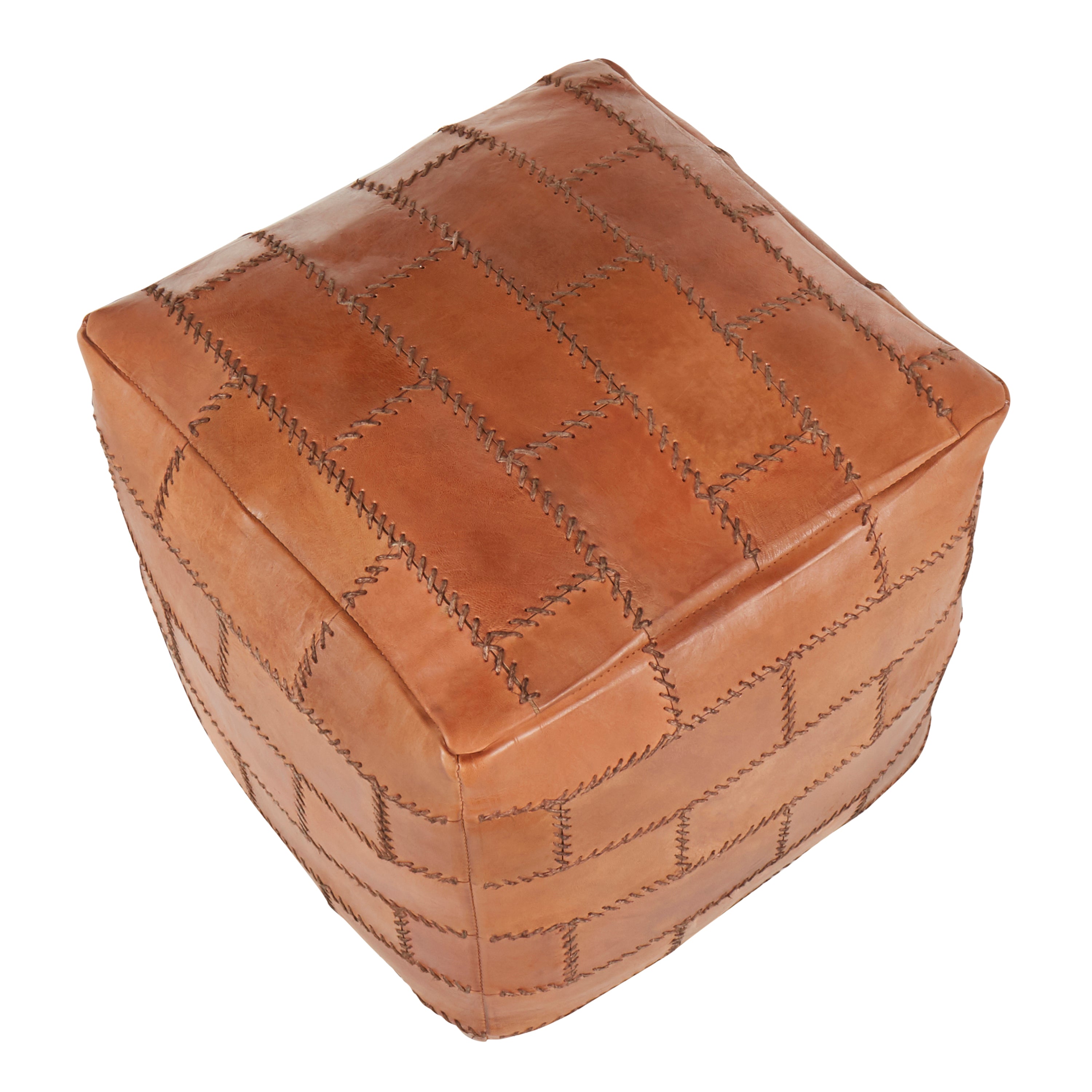 Earthy Leather and Canvas Ottoman