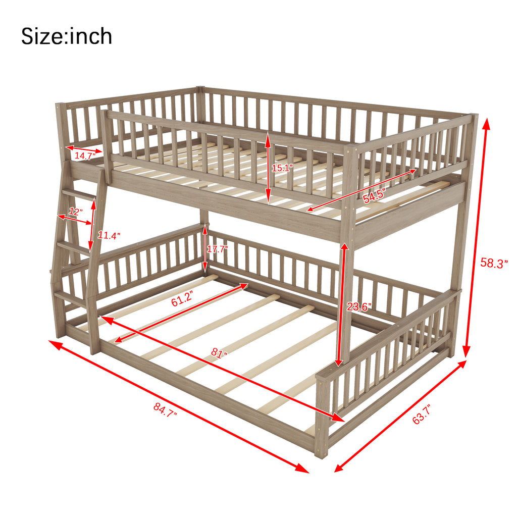 Full XL Over Queen Bunk Bed with Ladder and Guardrails