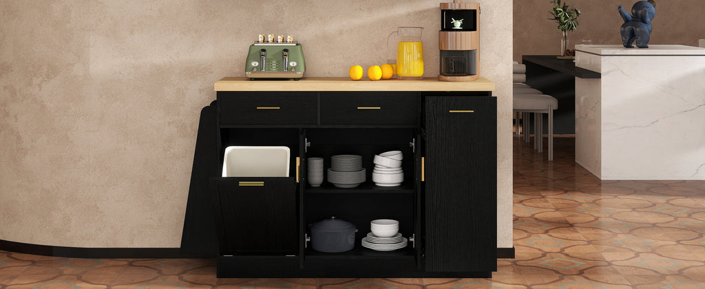 TREXM Multi-Functional Storage Sideboard, Trash Can Storage, Black