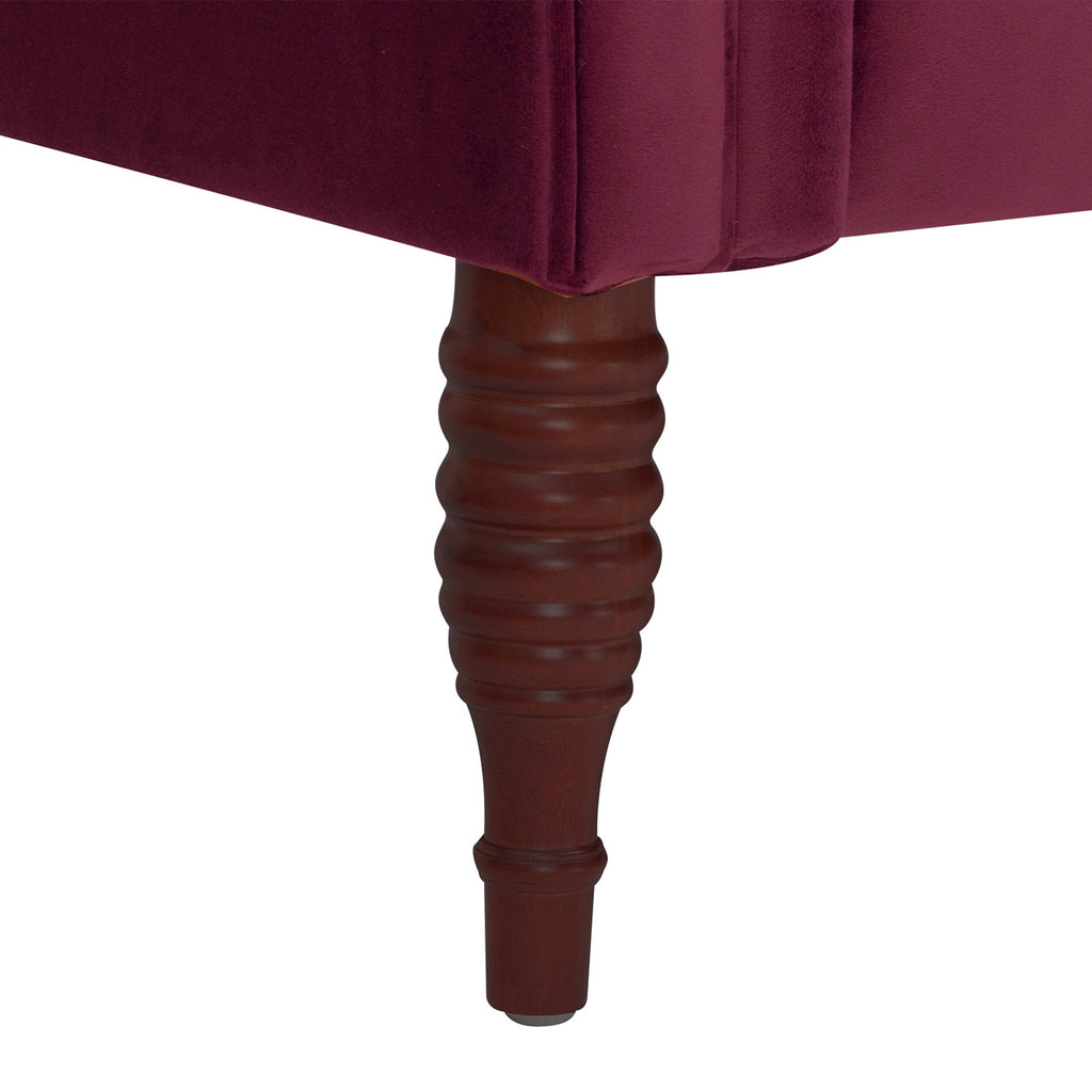 Samuel Tufted Roll Arm Chaise Lounge in Burgundy Velvet