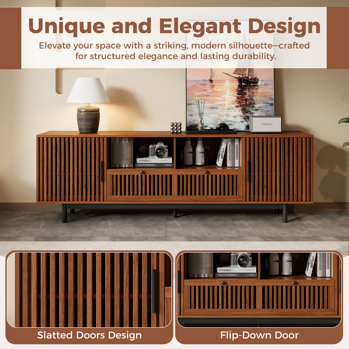 78-Inch Modern TV Stand for TVs up to 85 Inches, Walnut