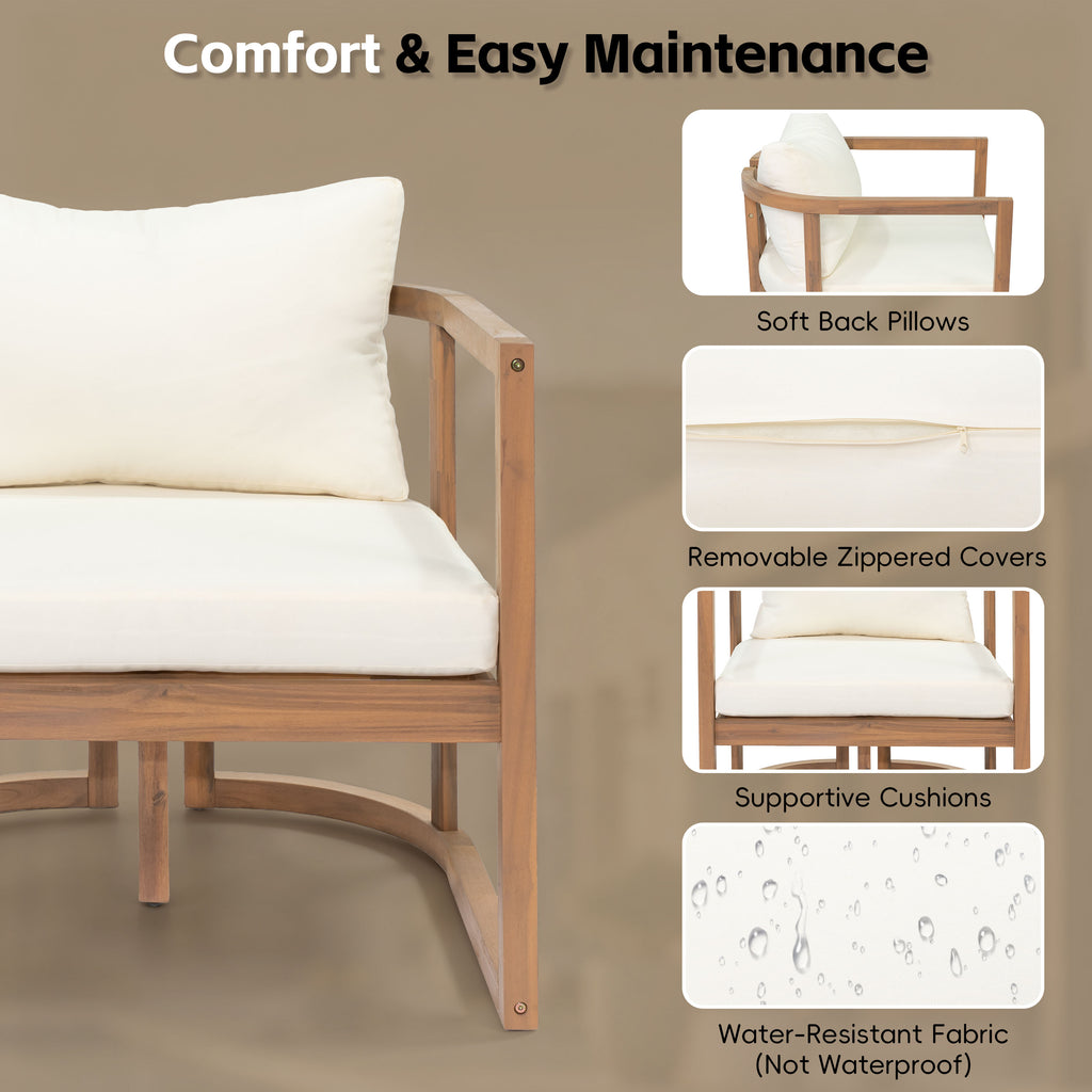 TOPMAX 4-Piece Modern Acacia Wood Sofa Set