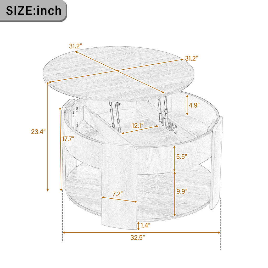 Vibe Haus Farmhouse Round Lift Top Coffee Table