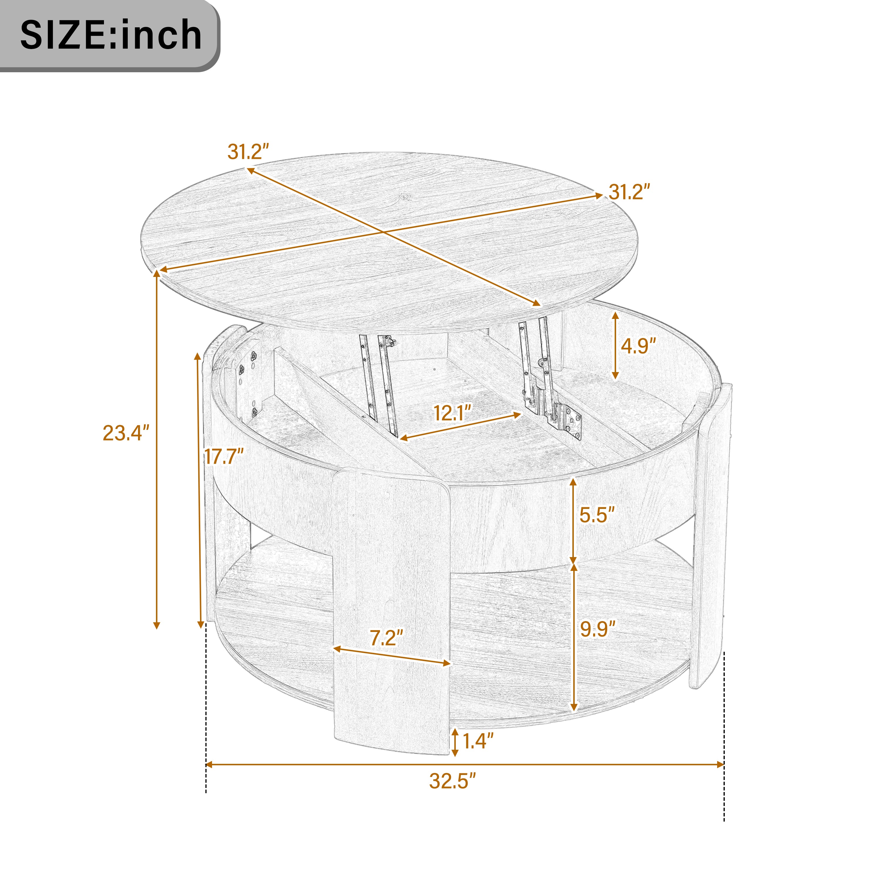 Vibe Haus Farmhouse Round Lift Top Coffee Table