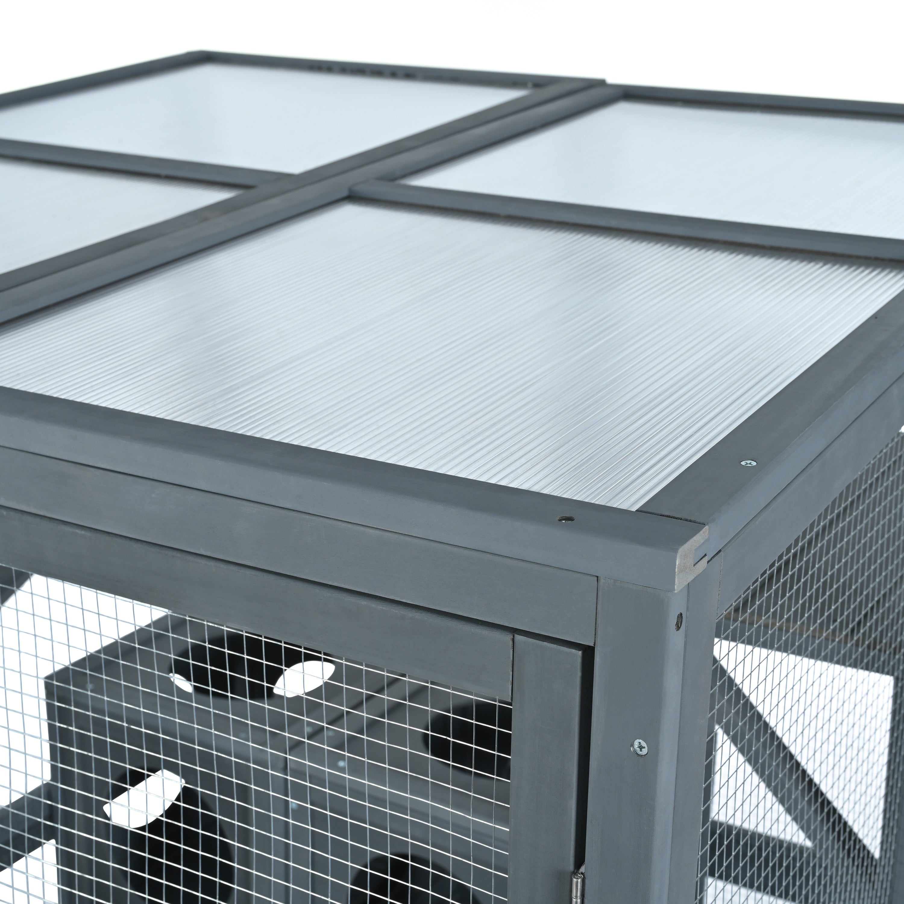 Grey Pine Wood Outdoor Cat House with Shelves and Weather Protection